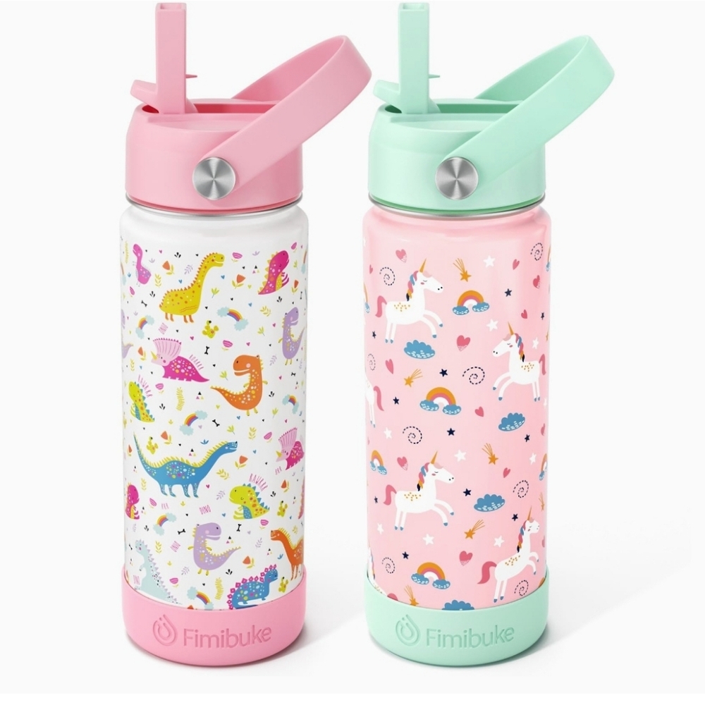 Fimibuke Kids Insulated Water Bottle - 18oz BPA-FREE Kid Cup Unicorn Dinosaur